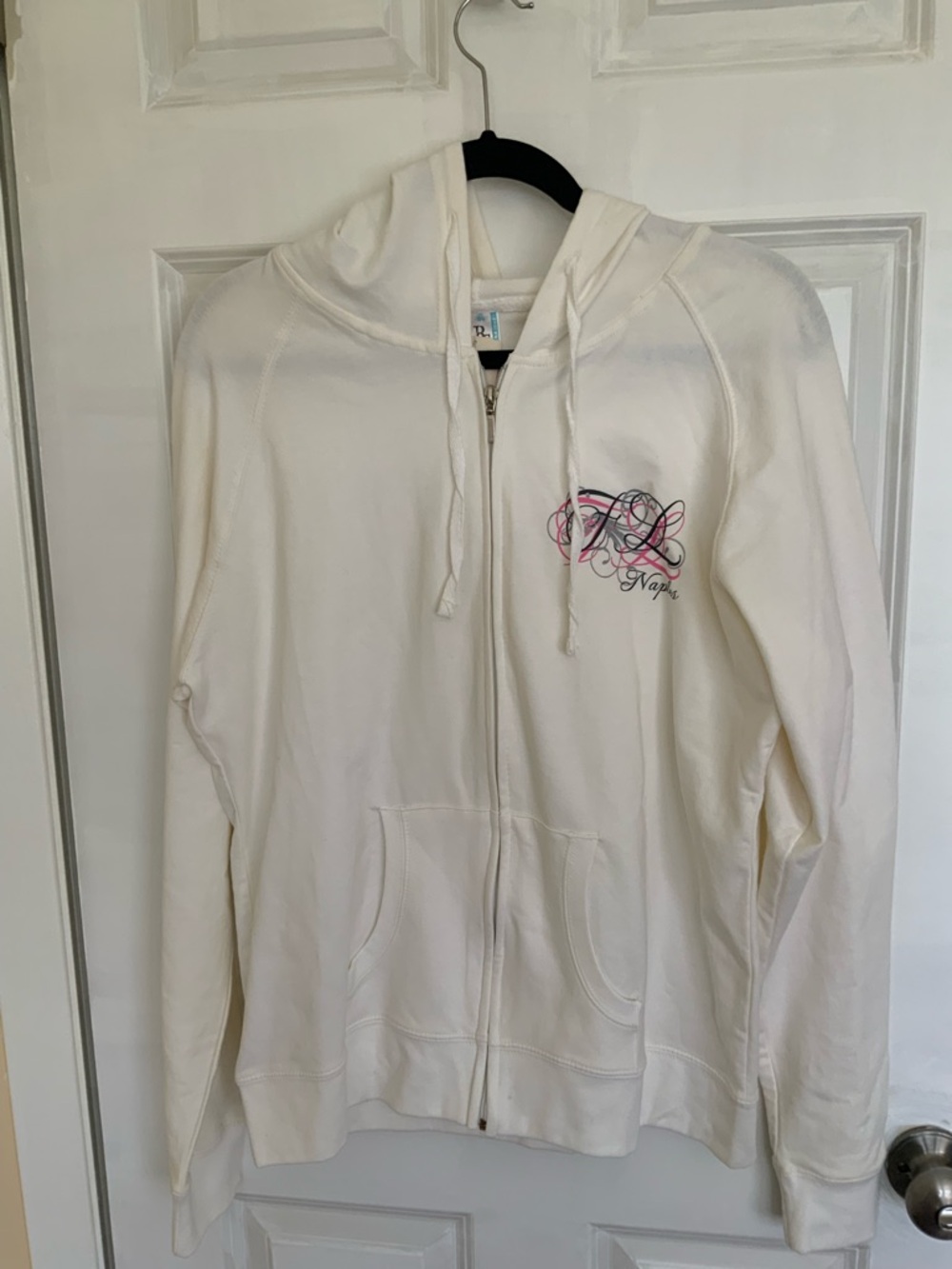 PERRIN RS White Zip-Up Hoodie with Script Logo